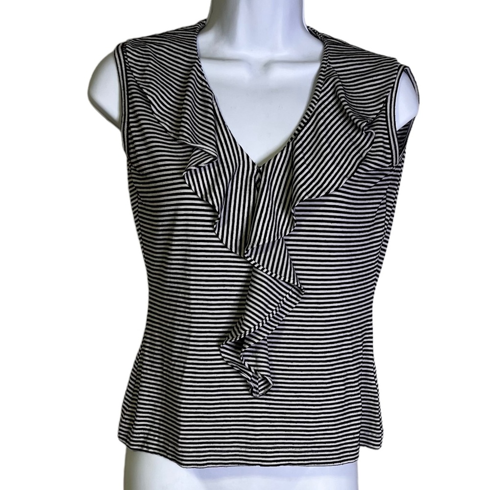 St John Santana Knit Sleeveless Ruffle Top Luxury